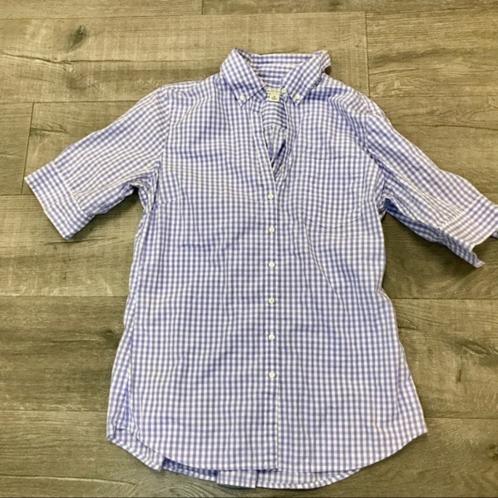 Banana Republic Purple Check Short Sleeve Shirt